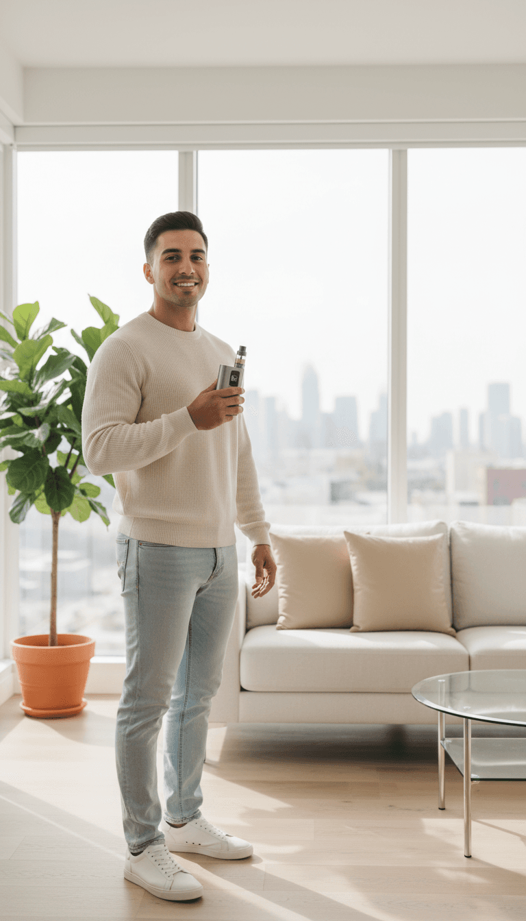 Satisfied customer holding a newly selected fragrance